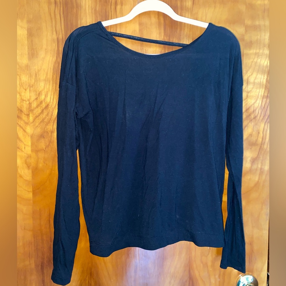 Black Long Sleeve Open Back Women's Top